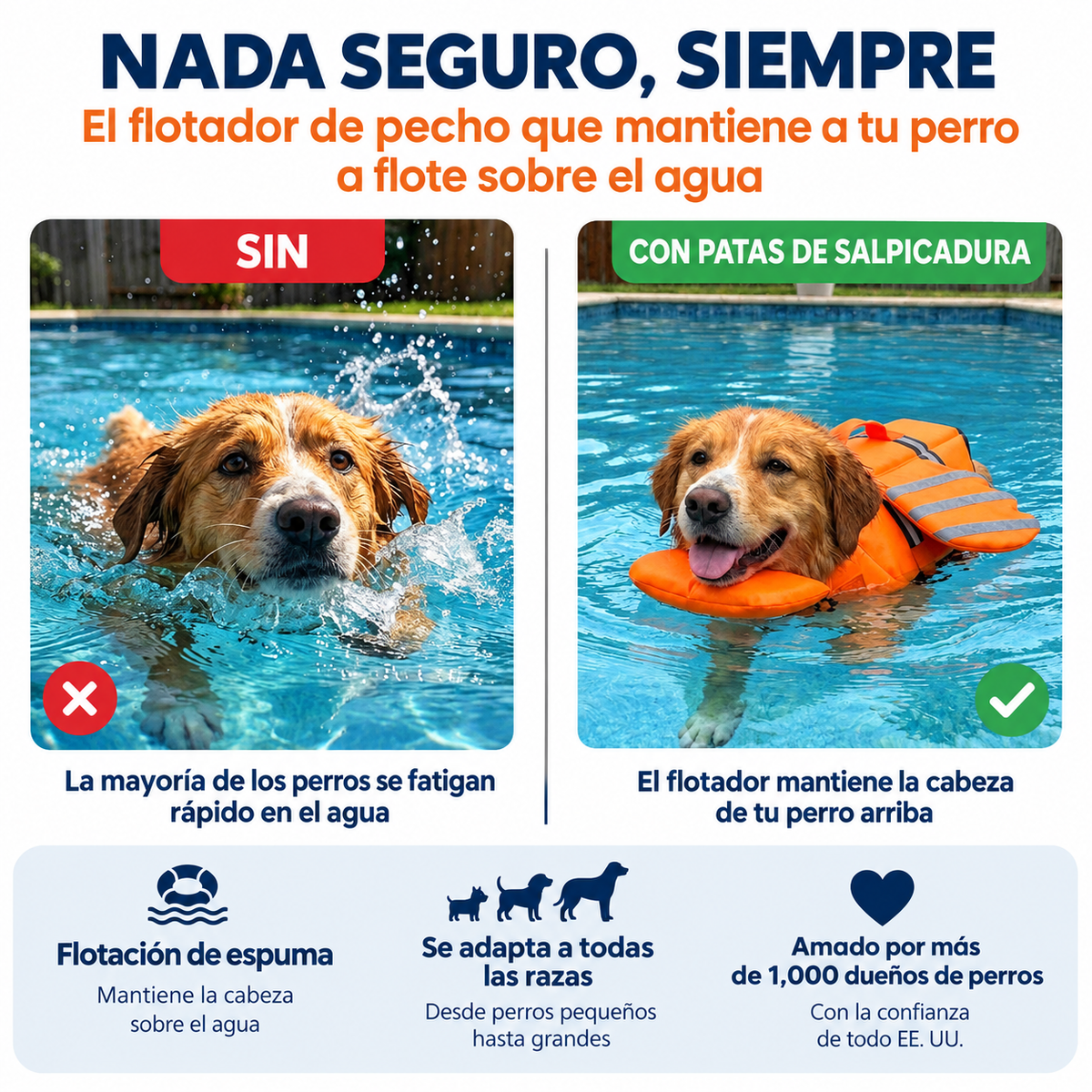 Salvavidas para perros PawSplash™ con flotador para barbilla